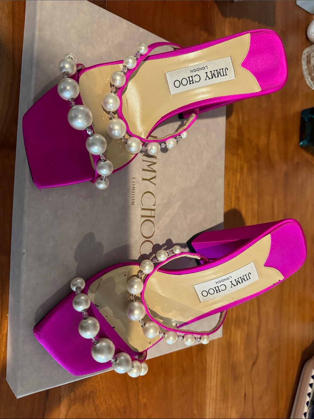 Jimmy Choo Amara 85 embellished block heel fuchsia